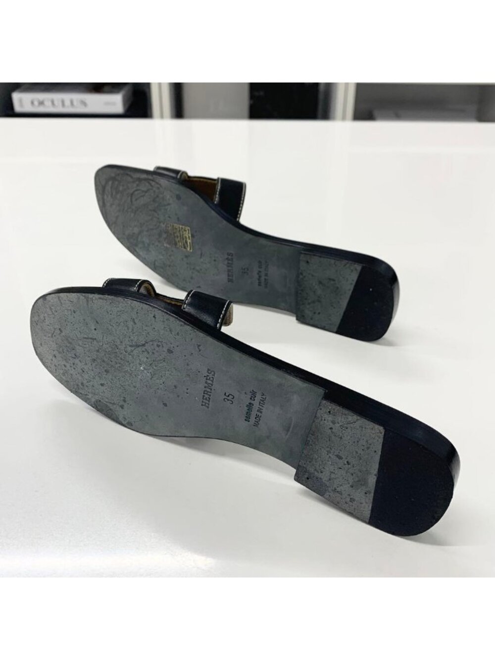 Hermes Oran Leather Sandals Black - Picture 6 of 10